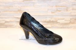 Туфли женские черные на каблуке натуральная кожа Т77