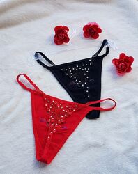 Стринги белые, красные, черные со стразами