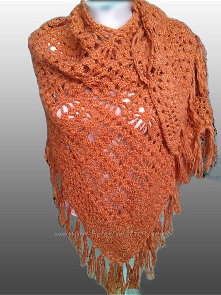 Розкішна шаль хустка ажурна ручної роботи/жіноча шаль handmade теракот 