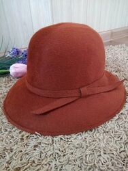 Женская широкополая фетровая каштановая шляпа рыжая с полями/56 размер
