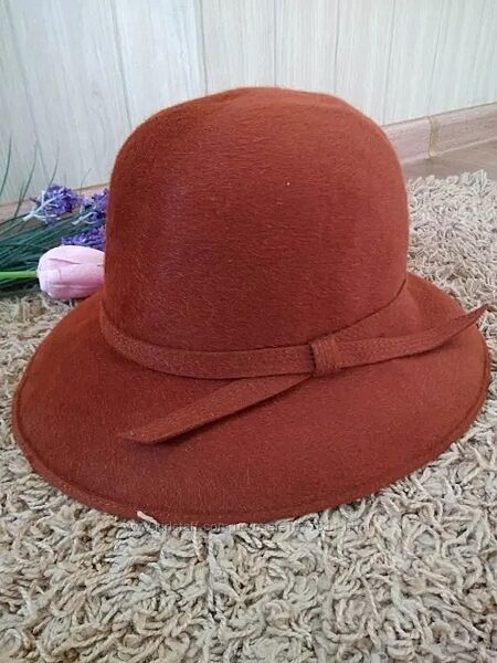 Женская широкополая фетровая каштановая шляпа рыжая с полями/56 размер