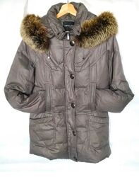 Зимняя куртка пальто 48р L XL пуховик натуральный мех женская жіноча