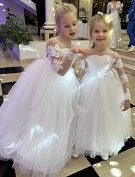 Праздничное белоснежное платье на рост 122 - 128 см см на 4-6 лет