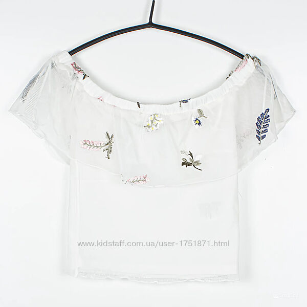 Повітряний топ з відкритими плечима і вишивкою від h&m, кроптоп, р. s