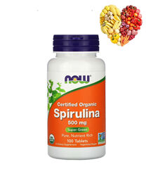 Now Foods, Органическая спирулина, organic spirulina, 500 мг, 100 таблеток