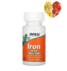 Now Foods, Железо, iron, 18 мг, 120 растительных капсул