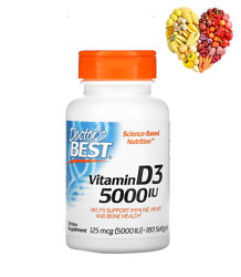 Doctor&acutes Best, Витамин Д3, витамин д3, D3, 125 мкг, 5000 МЕ, 180 капсу