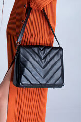 Женская черная сумка стеганая сумка через плечо стеганная сумка кроссбоди