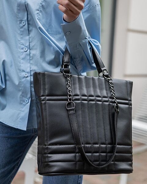 Жіноча сумка чорна сумка шопер чорний шоппер сумка на ланцюжку А4 сумочка
