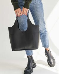 Жіноча сумка чорна сумка 2в1 тоут сумка середнього розміру з косметичкою