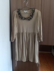 Бежеве плаття бежева сукня з леопардовим комірцем new look 14/42