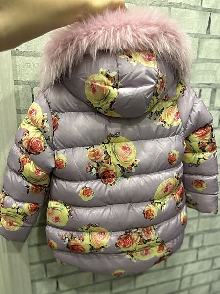 Ніжно- бузкова куртка зима хутро 128р ІДЕАЛ 