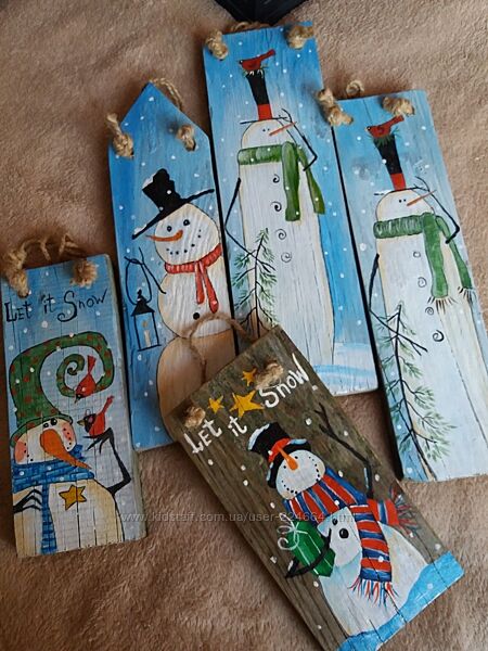 Тарелки картины новогодние снеговик ручная роспись