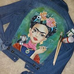 Джинсовка пиджак ручная роспись Frida Kahlo р. с