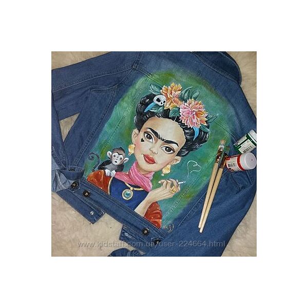 Джинсовка пиджак ручная роспись Frida Kahlo р. с