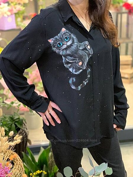 Amisu  рубашка р. л чеширский кот ручная роспись