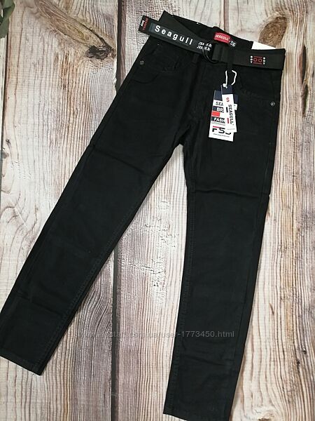 Чёрные джинсы, коттоновые штаны, с ремнем в комплекте 