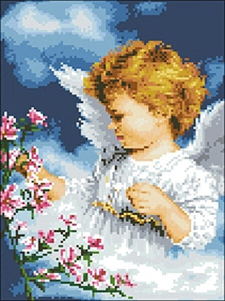 Набор Алмазная мозаика вышивка Ангелочек с цветами на подрамнике полная 5d 40х50