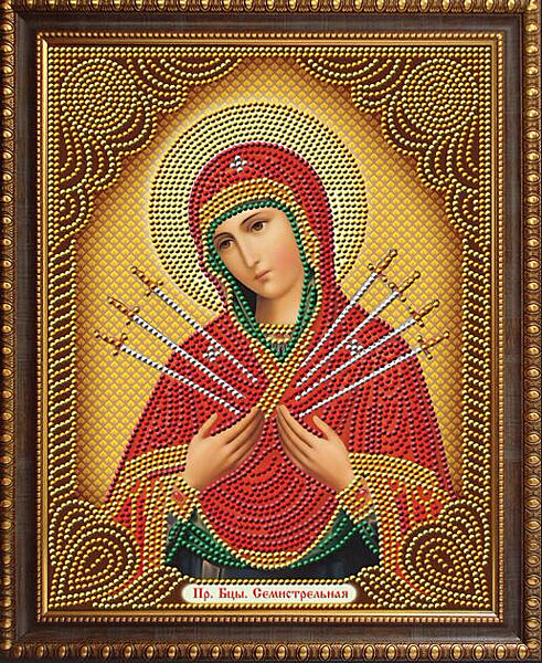 Набор алмазной вышивки  Икона Божией Матери Семистрельная , религия, частичная выкладка , мозаика 5d, 47х37 см