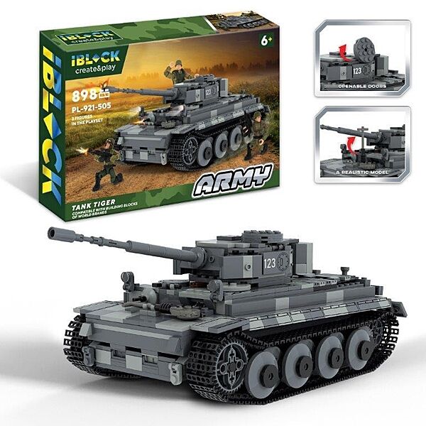 Конструктор пластиковый Армия Военная техника Танк Panzer VI Tiger Тигр 898 деталей iBlock 48932см