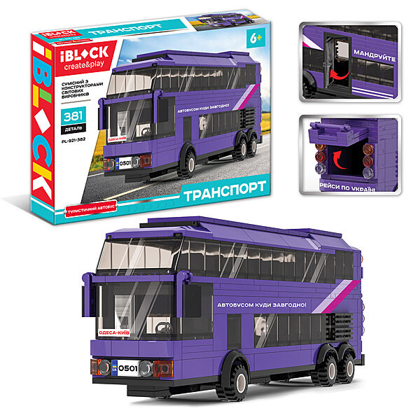 Конструктор пластиковый Туристический двухэтажный автобус Lego 381 деталей iBlock Lego 37,5х25,5х6