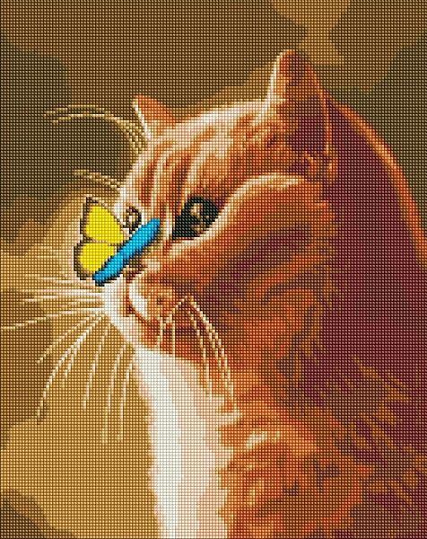 Набор Алмазная мозаика вышивка Кошка и бабочка  котенок пушистый на подрамнике полная выкладка 5d 40х50 см