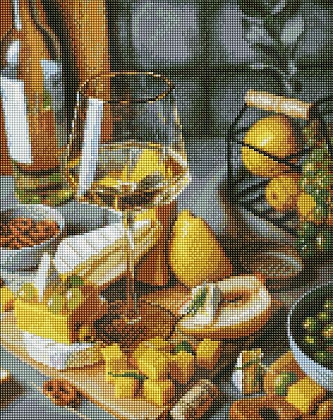 Набор Алмазная мозаика вышивка Долгожданный ужин Натюрморт с вином и сыром на подрамнике полная 5d 40х50 см
