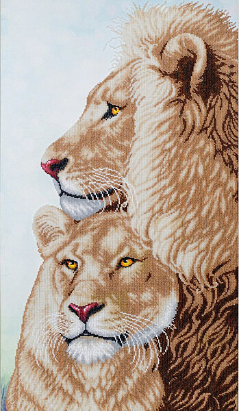 Набор для вышивки бисером Любовь в Саванне  тигр, львица, тигренок, частичная выкладка, Чехия, 40х70 см