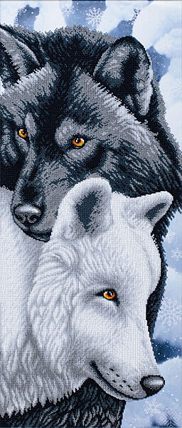 Набор для вышивки бисером Влюбленная пара волков  любовь, навсегда, встреча, частичная выкладка, Чехия, 32x75 см