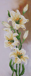 Набор для вышивки бисером Белые лилии букет, цветы, небо, пейзаж, сад, частичная выкладка, Чехия,30x70 см