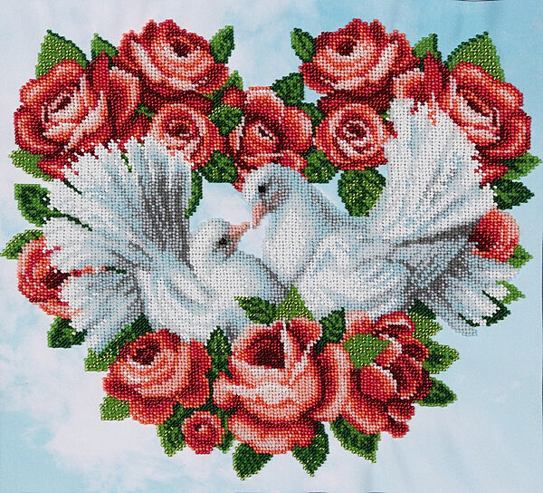 Набор для вышивки бисером Вечная любовь  голубь, розы, свадьба, влюбленная пара, частичная выкладка, 32х30 см