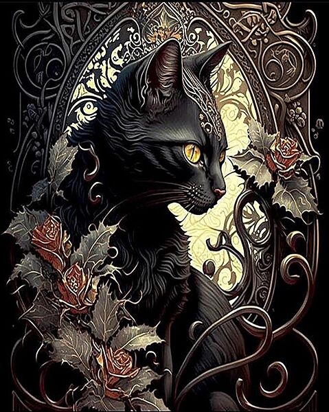 Набор алмазной мозаики вышивки  Черный кот, кошка, радужный черный полная выкладка 5d наборы 30х40 см