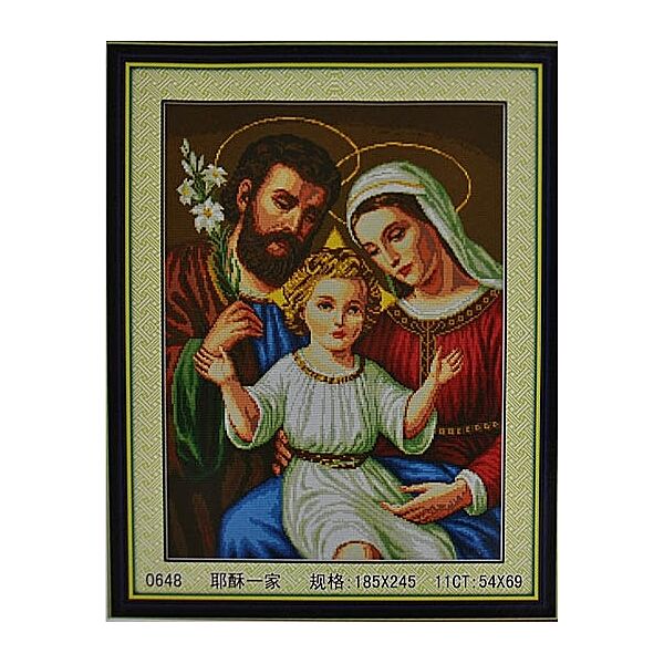 Набор для вышивки крестиком Икона Святое семейство Иосиф Дева Мария Иисус мулине 66х52 см канва 11