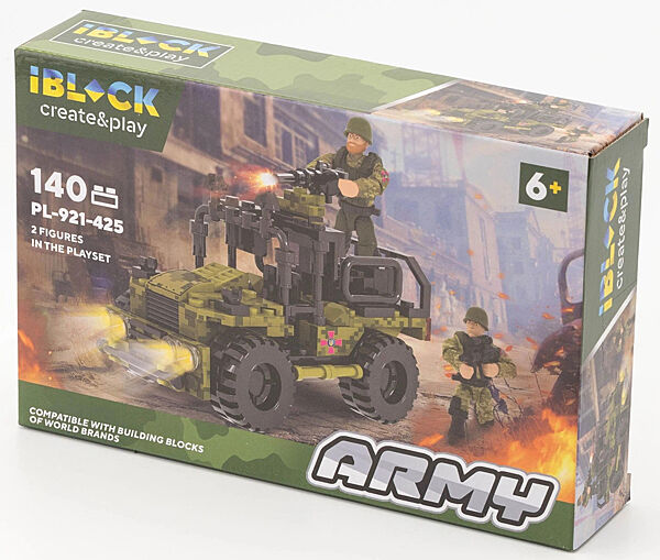 Конструктор пластиковый Боевой багги ПВО против Шахедов Lego 140 деталей iBlock Lego 22х4,5х14 см