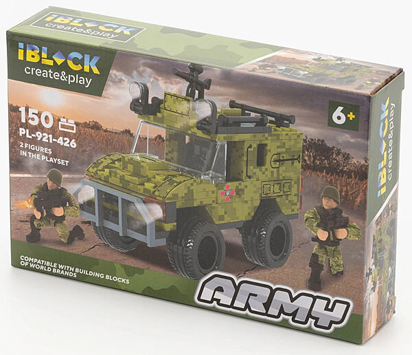 Конструктор пластиковый Армия Боевая бронированная машина Джип Lego 150 деталей iBlock Lego 22х4,5х14 см