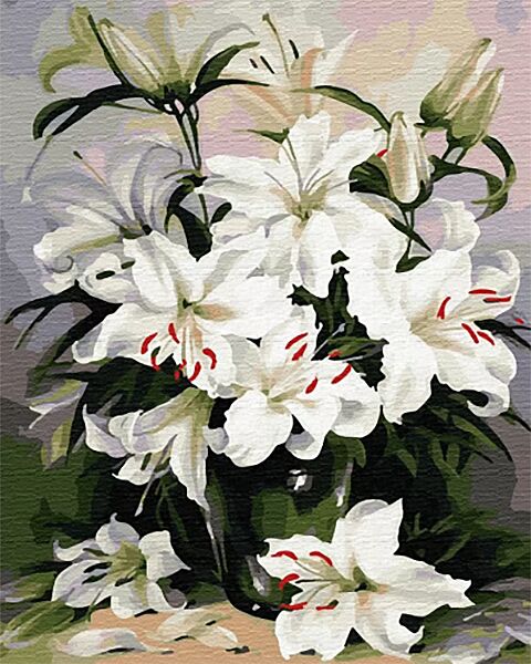 Алмазная мозаика вышивка Белые лилии букет цветы ваза подрамнике полная 5d 40х50