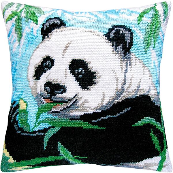 Набор для вышивки подушки крестом Панда бамбук лес Страмин с пряжей Zweigart полукрест мулине 40х40 см