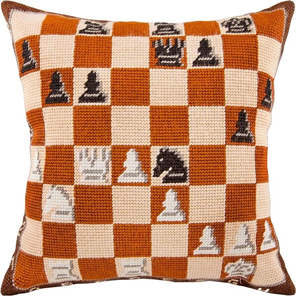 Набор для вышивки подушки крестом Шахматная партия Страмин с пряжей Zweigart полукрест нитками мулине 40х40 см