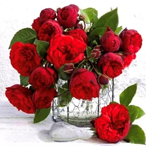 Алмазная мозаика вышивка Букет красных роз роза в вазе на подрамнике полная 5d 30х30