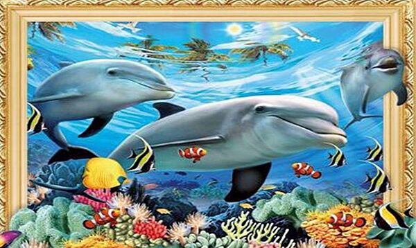 Набор Алмазная мозаика вышивка Семья дельфинов море риф рыба на подрамнике полная 5d 40х50