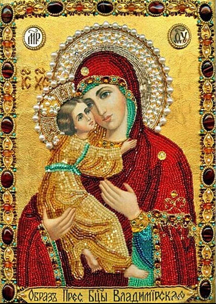 Набор алмазной вышивки Владимирская икона Божией Матери , полная выкладка , мозаика 5d, 30х40 см