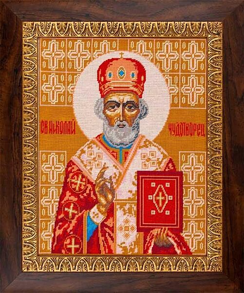 Набор для вышивки крестиком Образ Святого Николая Чудотворца Zweigart Madeira мулине нитки 31х39 см