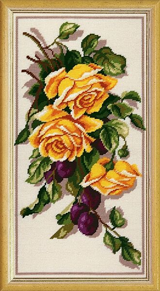 Набор для вышивки крестиком Пейзаж Розы и сливы Страмин с пряжей  Madeira Zweigart мулине 38х77 см