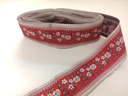 Тесьма декоративная  с украинским орнаментом  Цветы  В мотке 9 м. красная 5 см 50 мм, лента, текстиль,