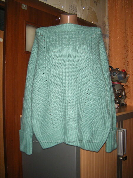 Шикарный мохеровый свитер мятный цвет, крупеая вязка, размер L - 16 - 50