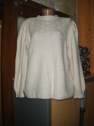 Теплый светлый свитер, крупная вязка, размер L - 16 - 50