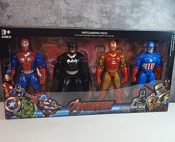 Набір героїв 4 супергерої, підсвічування, рухомі частини тіла