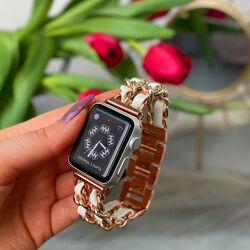 Металічний ремінець з шкіряними вставками для Apple watch