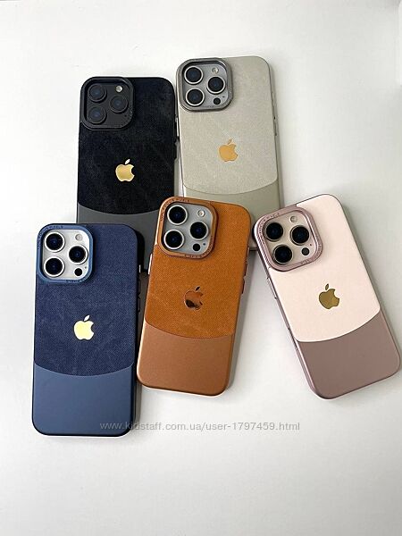 Металевий протиударний чохол з лого і тканиною для iphone