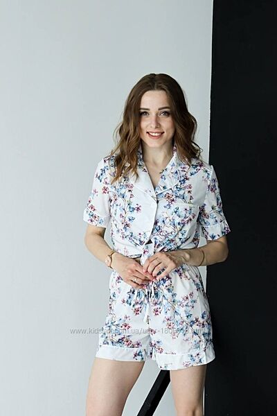 Піжама сорочка/шорти Nika Li Sakura Flowers P5-2505-01 Софт Розмір М/L